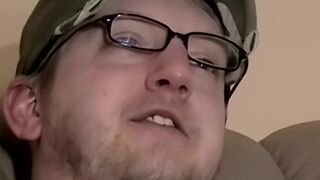 Chubby amateur wears glasses for solo jerk off