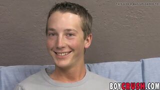 Twink cutie Riley Johnston jerking off big cock after inter