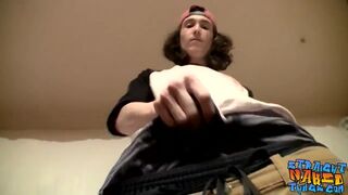 Tattooed Sean Johansen wanking and showing off sticky jizz