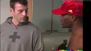 Black guys sharing a hairy middle aged white man