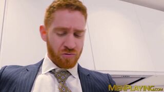 Executives enjoy sloppy blowjob before a rough analfucking
