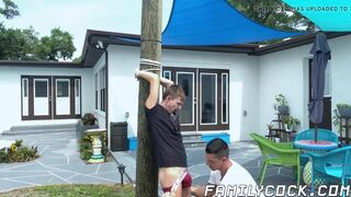 Stepson cum sprayed after hardcore bareback stepdad drilling