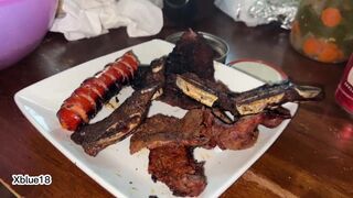 Roasted meat, roasted oysters and a sausage to generate more semen and keep the cock standing for longer in sex