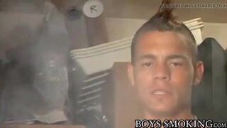 Handsome homosexual chain smoker solo masturbates and cums