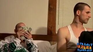 Two straight thugs stroke their long cocks and cum