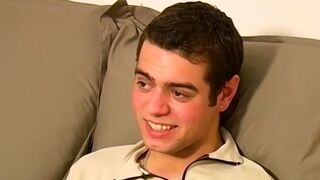 Young amateur James shows off hairy cock while masturbating