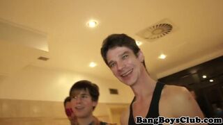 Muscular twunk cocksucks in gangbang party