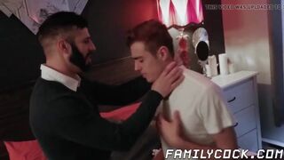 Young twink swallowing and riding stepdads rock hard cock