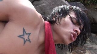 Gorgeous gay couple are so horny they can't wait to go home so they fuck right there on the beach