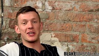 Sweet gay stud chokes his cock and cums on himself solo