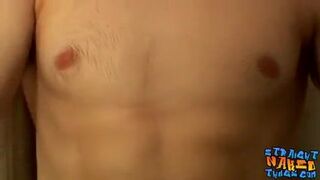 Serious dude tugs his big hard rod and breathes heavily