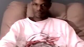 Black young amateur strokes his huge cock while cam recorded