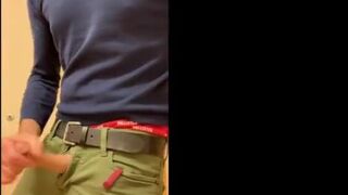 Jerkoff and CUM IN A PUBLIC BATHROOM in Hollister boxers