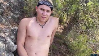 Deviant athletic amateur Sam Carter jerks off solo outdoor