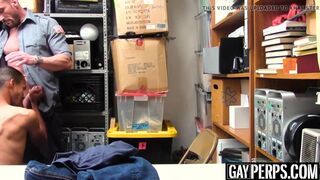 Young and skinny black perp is punished by a security guard