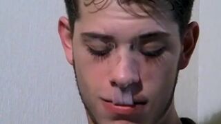 Cute twink smoker squirts cum before finishing cigarette