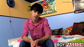 Horny emo twink interviewed on cam then jerks off