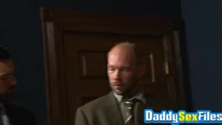 Voyeur daddy watching hardcore threesome hunk anal drilling