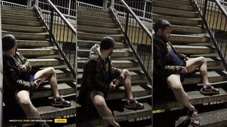 Outdoor Jerk at Night While the Cars Pass