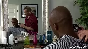 Interracial gay intercourse in the barber shop