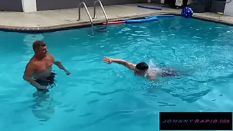 Johnny has got the hots for his new swimmin coach, Silver fox Matthew Figata, after a dip in the pool they take it to a hotel room. Things heat up quickly and the flip fuck is epic!