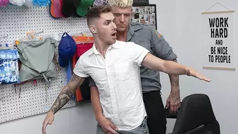 Hunk Officer JJ Knight Bends Naughty Thief Over The Desk And Bangs Him With A Dildo