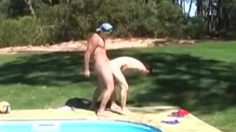 Horny jock fucks boyfriend at private outdoor pool