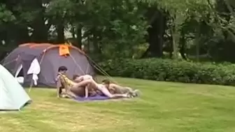 Outdoor anal threesome with skinny twink boy scouts