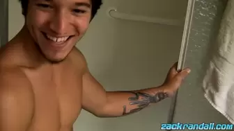 Naughty jock Jizzy Mcbone masturbates big cock in shower