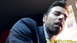 Executive has his hard dick slobbered on and his ass pounded