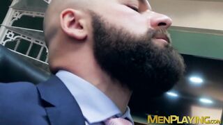 Bearded buff businessmen have intense anal pounding
