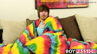 Emo twink jacking off his uncut cock and ass dildoing