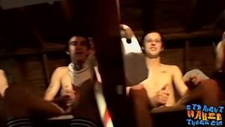 Straight guys have fun masturbating in the attic