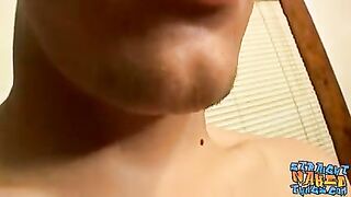 Horny young dude strips and plays with his hard cock solo