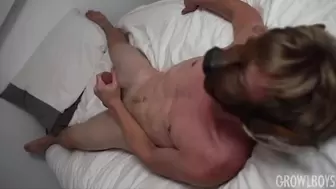 Cute furry twink jerking his big cock and sprays cum