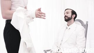 Older man kisses and strokes young initiate to secret order