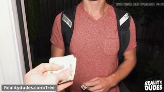 Slim dude with braces accept cash for POV amateur porn