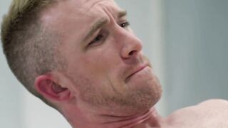 Jock Nick Fitt facialized by tattooed Aaron Blonco in office